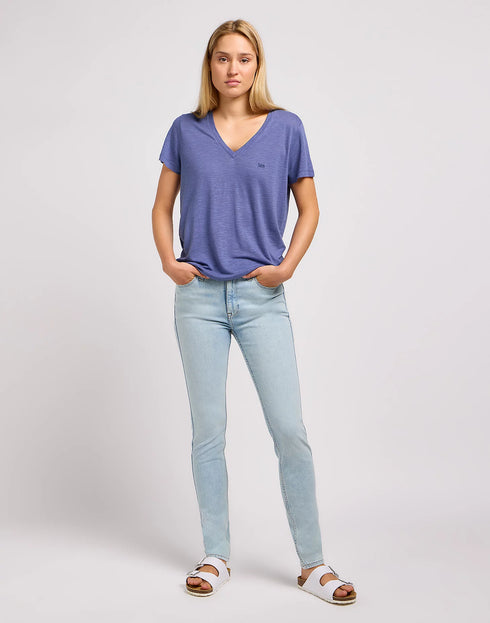 Lee Women's V-Neck T-Shirt In Surf Blue