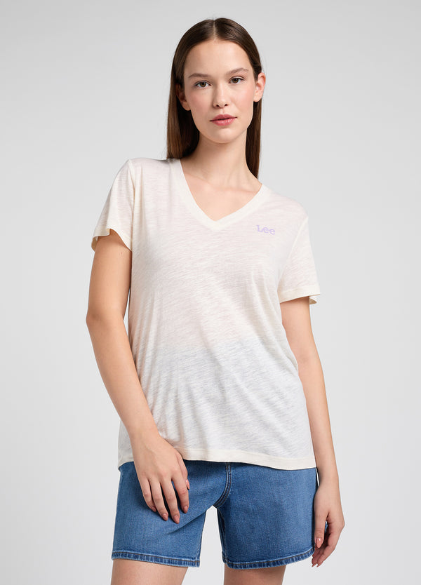 Lee Women's V Neck T-Shirt in Ecru