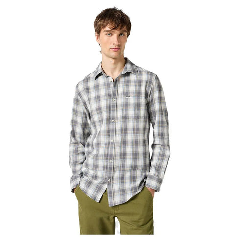 Wrangler Men's Long Sleeve 1 Pocket Shirt In Grey