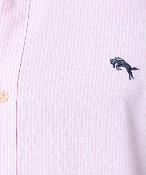 Wrangler Men's Short Sleeve Shirt In Pink Stripe Oxford