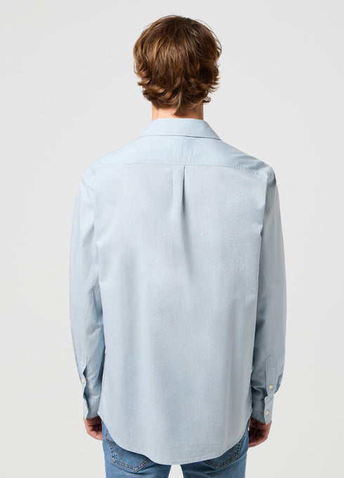 Wrangler Men's Long Sleeve 1 Pocket Shirt In Blue Fog