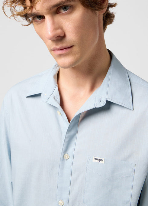Wrangler Men's Long Sleeve 1 Pocket Shirt In Blue Fog