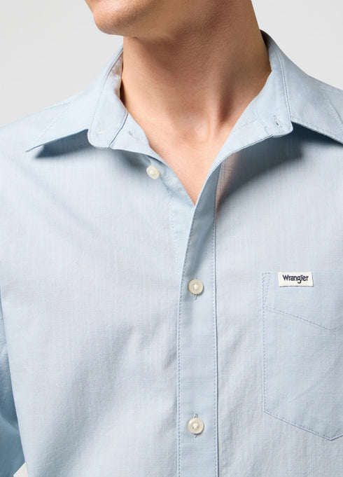 Wrangler Men's Long Sleeve 1 Pocket Shirt In Blue Fog