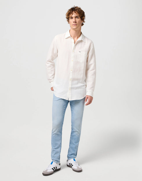 Wrangler Men's Long Sleeve 1 Pocket Shirt In Worn White