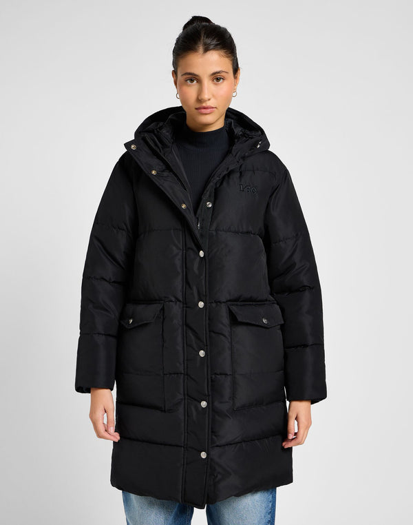 Lee Women's Long Puffer Jacket In Union Black