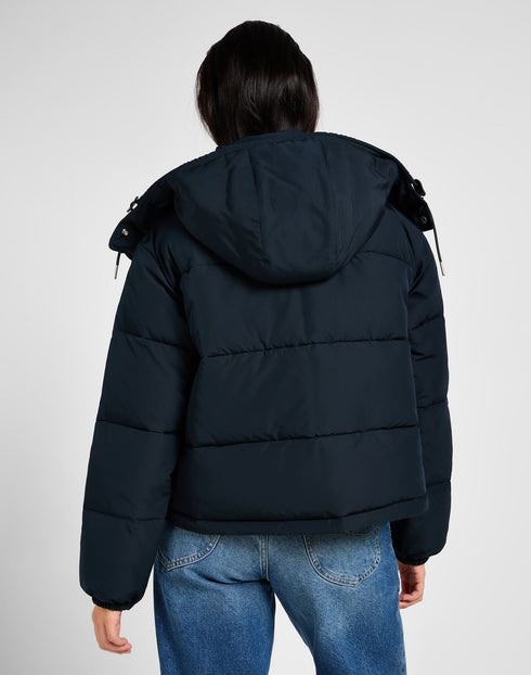 Lee Women's Hooded Short Puffer Jacket In Union Black