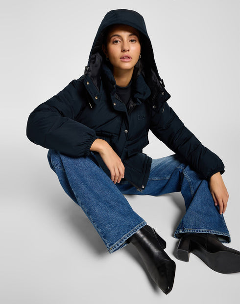 Lee Women's Hooded Short Puffer Jacket In Union Black