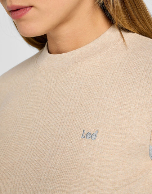 Lee Women's Long Sleeve Cropped Rib T-Shirt In Oatmeal