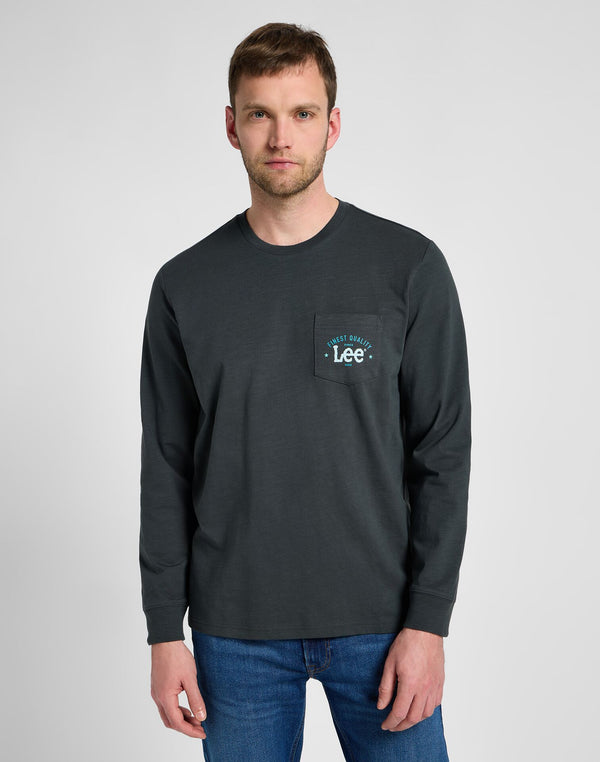 Lee Men's Long Sleeve Pocket Logo T-Shirt in Washed Black
