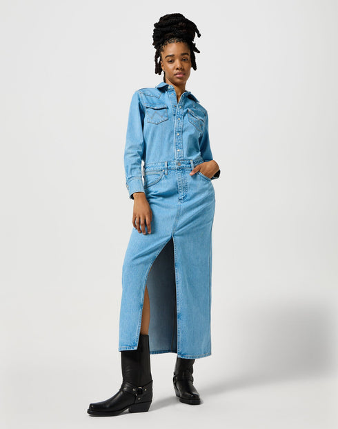 Wrangler Women's Denim Match Up Dress In Light Blue