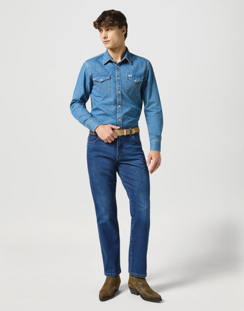 Wrangler Men's Western Shirt In Seas Foam Surf