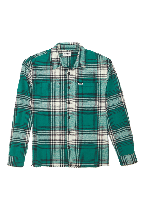 Wrangler Men's Non Frayed Plaid Shirt in Green