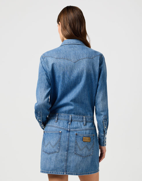 Wrangler Women's Long Sleeve Denim Dress In Ultra Marine