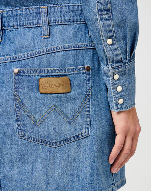 Wrangler Women's Long Sleeve Denim Dress In Ultra Marine