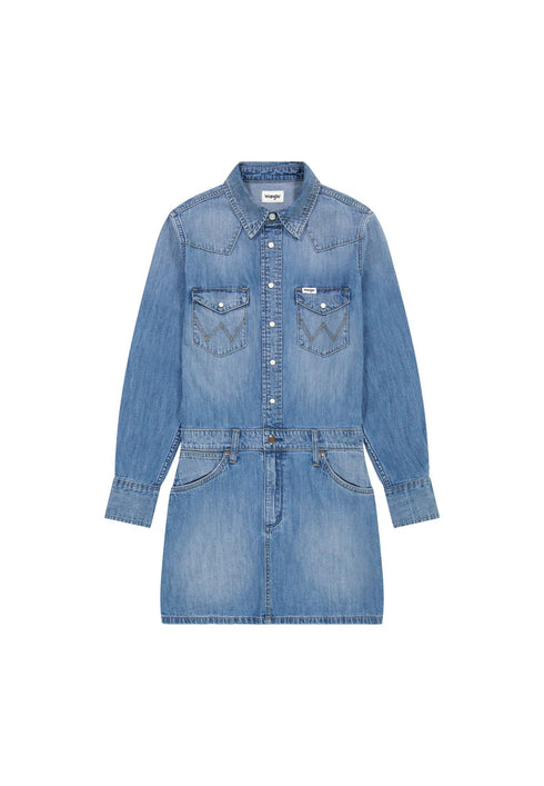 Wrangler Women's Long Sleeve Denim Dress In Ultra Marine