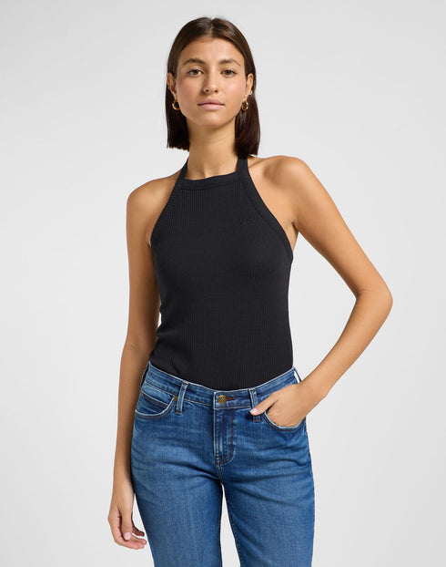 Lee Women's Open Back Halter Tank Top In Unionall Black