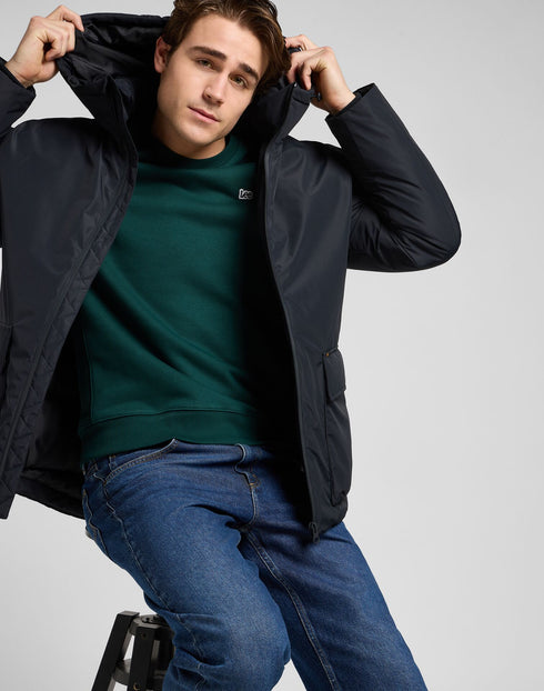 Lee Men's Hooded Short Puffer Jacket In Black