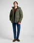 Lee Men's Hooded Short Puffer Jacket In Olive Gray