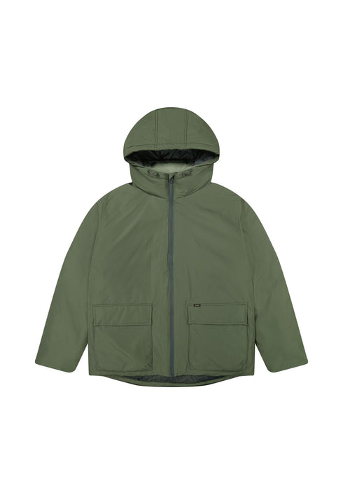 Lee Men's Hooded Short Puffer Jacket In Olive Gray