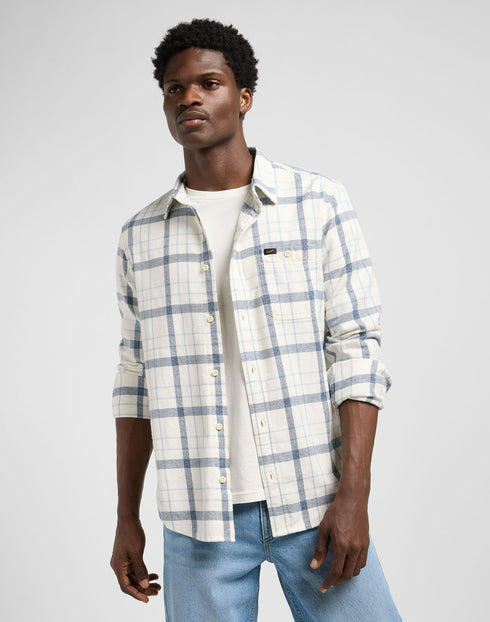 Lee Men's Leesure Shirt in Ecru Indigo Plaid