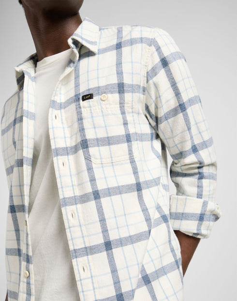Lee Men's Leesure Shirt in Ecru Indigo Plaid