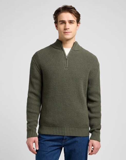 Lee Men's Clean Half Zip Knit Sweatshirt in Olive Gray