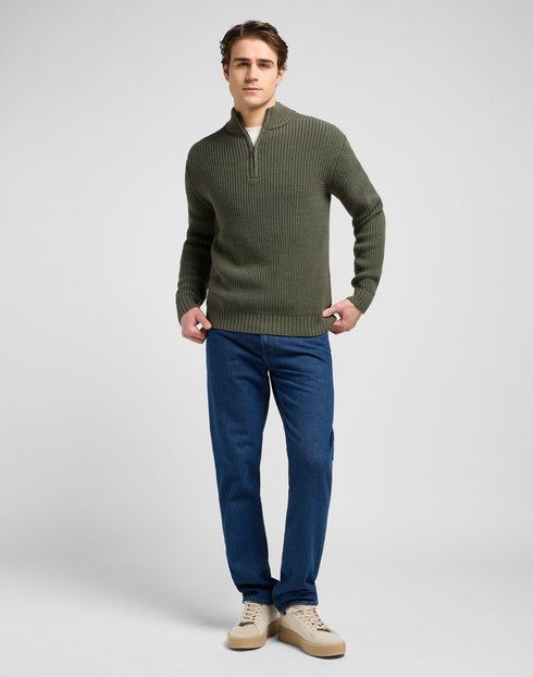 Lee Men's Clean Half Zip Knit Sweatshirt in Olive Gray
