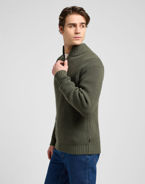 Lee Men's Clean Half Zip Knit Sweatshirt in Olive Gray