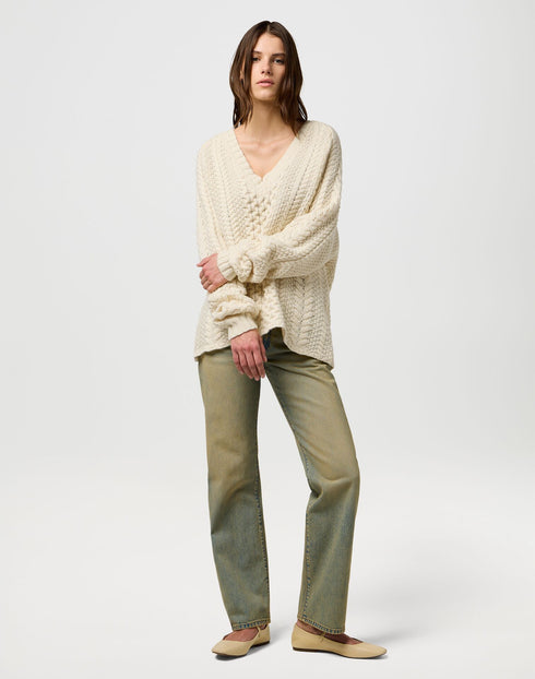 Wrangler Women's V Neck Cable Knit Sweatshirt In Ivory