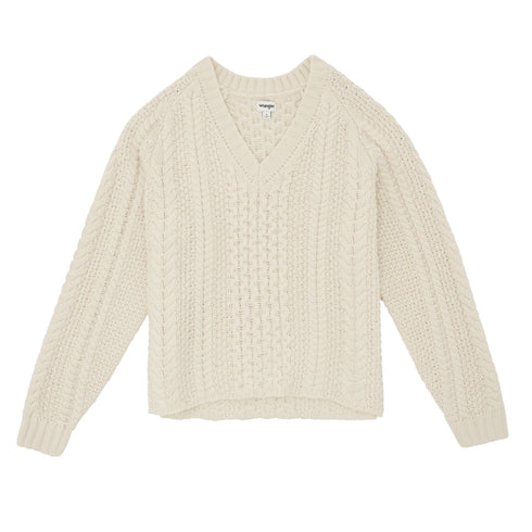 Wrangler Women's V Neck Cable Knit Sweatshirt In Ivory