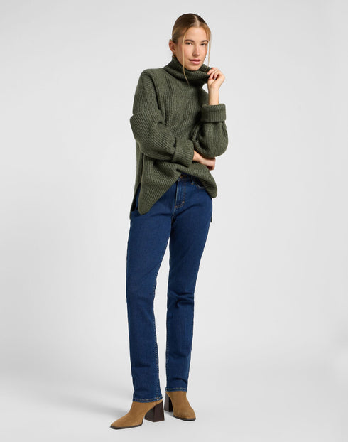 Lee Women's Wide Cuff Turtle Neck Sweater In Olive Gray