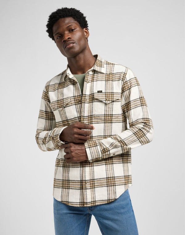 Lee Men's Clean Western Shirt In Ecru Ochre Plaid
