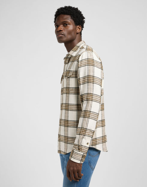 Lee Men's Clean Western Shirt In Ecru Ochre Plaid