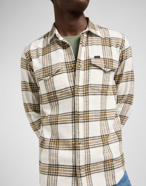 Lee Men's Clean Western Shirt In Ecru Ochre Plaid