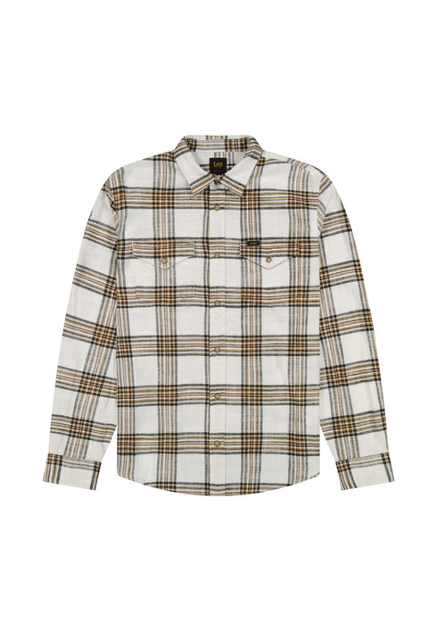 Lee Men's Clean Western Shirt In Ecru Ochre Plaid