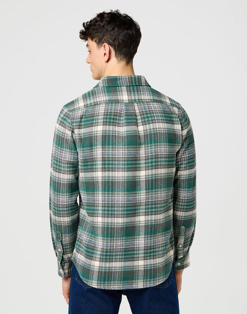 Wrangler Men's Brushed 1 Pocket Shirt In Green Birch