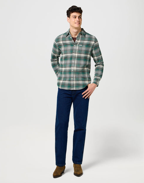 Wrangler Men's Brushed 1 Pocket Shirt In Green Birch