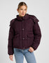 Lee Women's Short Puffer Jacket With Hood In Deep Wine