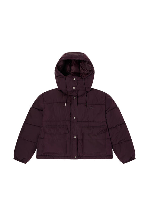 Lee Women's Short Puffer Jacket With Hood In Deep Wine