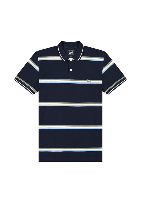 Lee Men's Pique Polo T-Shirt In Lime Ice Navy Stripe