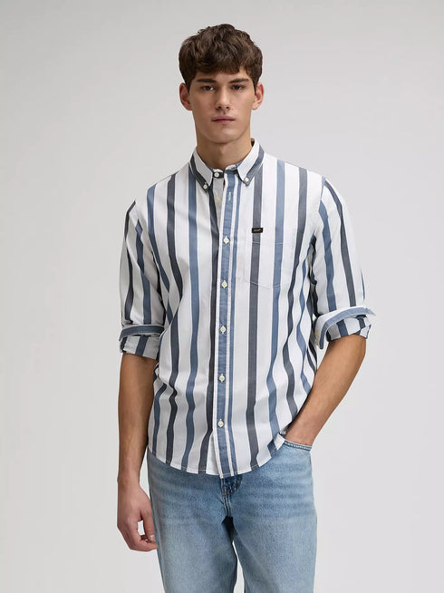 Lee Men's Button Down Tonal Shirt In Rivet Navy Stone