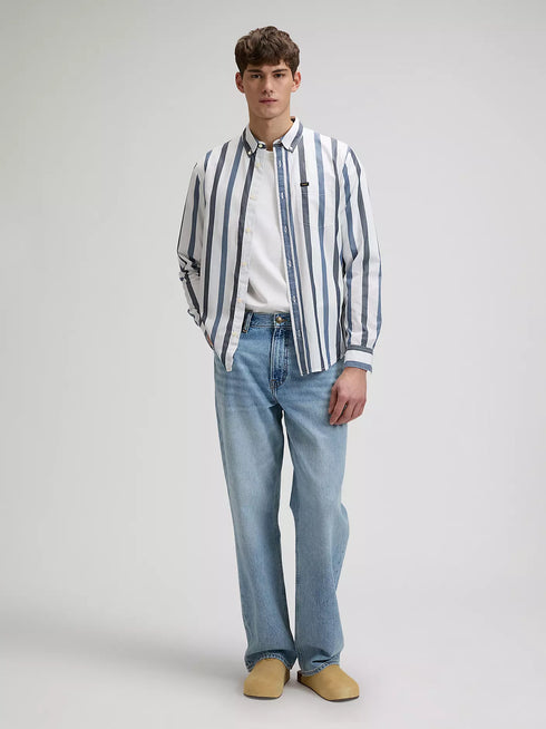 Lee Men's Button Down Tonal Shirt In Rivet Navy Stone