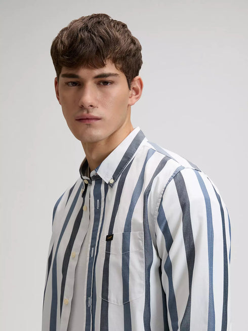 Lee Men's Button Down Tonal Shirt In Rivet Navy Stone