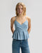 LEE PEPLUM CAMI INDIGO STRIPE DOBBY