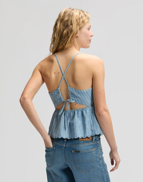 LEE PEPLUM CAMI INDIGO STRIPE DOBBY