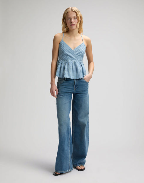 LEE PEPLUM CAMI INDIGO STRIPE DOBBY