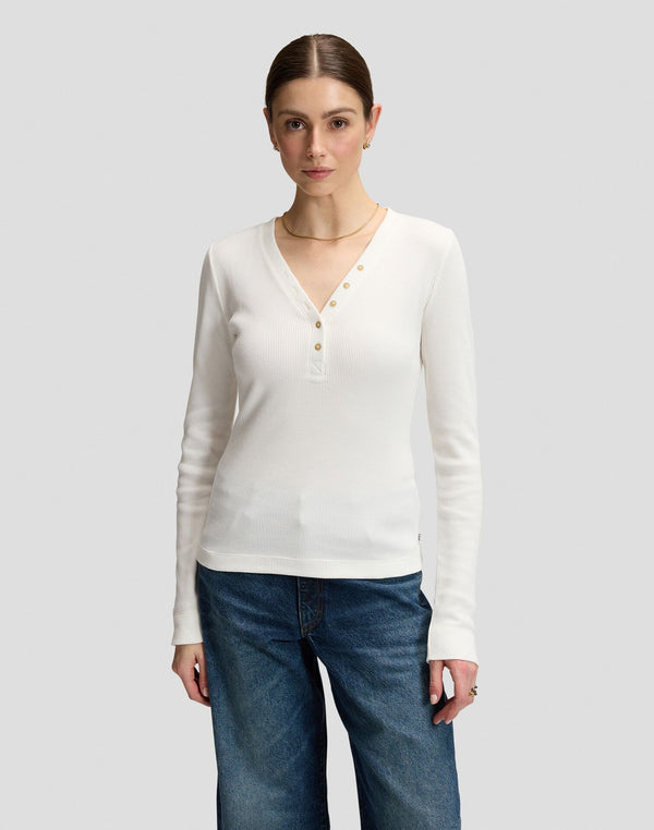 LEE LS WAFFLE HENLEY ECRU