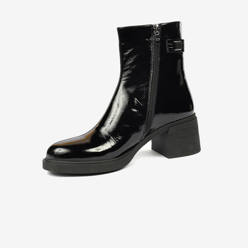 Greyder Women's Genuine Leather Lock Strap Boots in Black