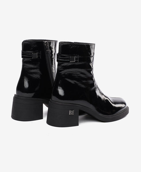 Greyder Women's Genuine Leather Lock Strap Boots in Black