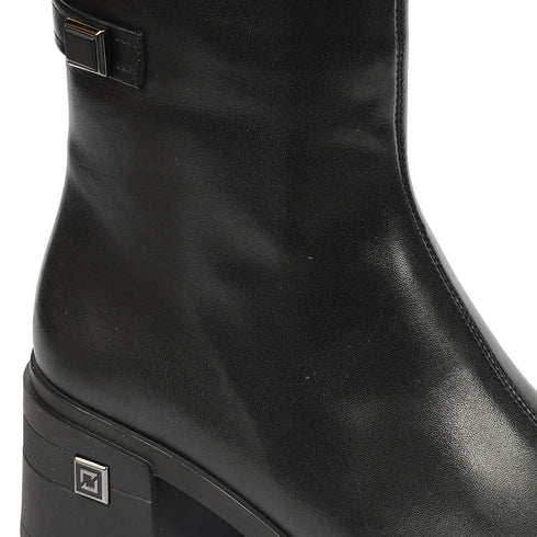 Greyder Women's Genuine Leather Lock Strap Boots in Black